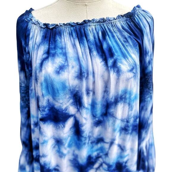 Surf Gypsy Blue Tie Dye Off Shoulder Bohemian Blouse Size Small EUC - Picture 2 of 8